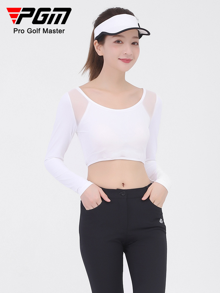 Áo chống nắng golf nữ tay lỡ dáng dài chất lụa mềm — Nửa Áo sơ mi cơ sở YF204 (có mặt nạ), YF203 cổ tròn băng lụa tay áo nửa đáy