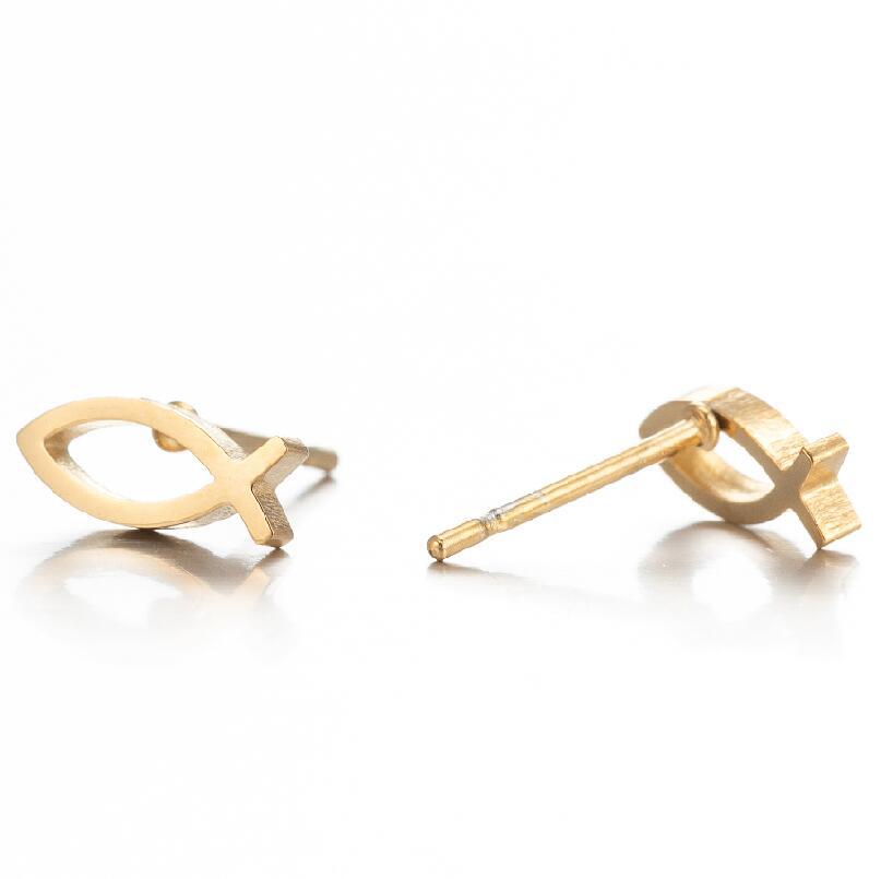 Daily Occasion 304 Stainless Steel Material PVD Coated 18K Gold Real Gold Plated Fish 304 Stainless Steel Simple Style Waterproof Non Tarnish Ear Studs