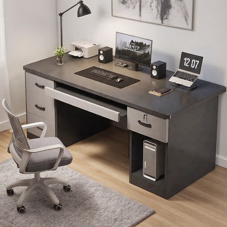 Computer Desk Modern Home Office Desk with Lock, Simple Executive Desk, Office Staff Desk, Student Desk