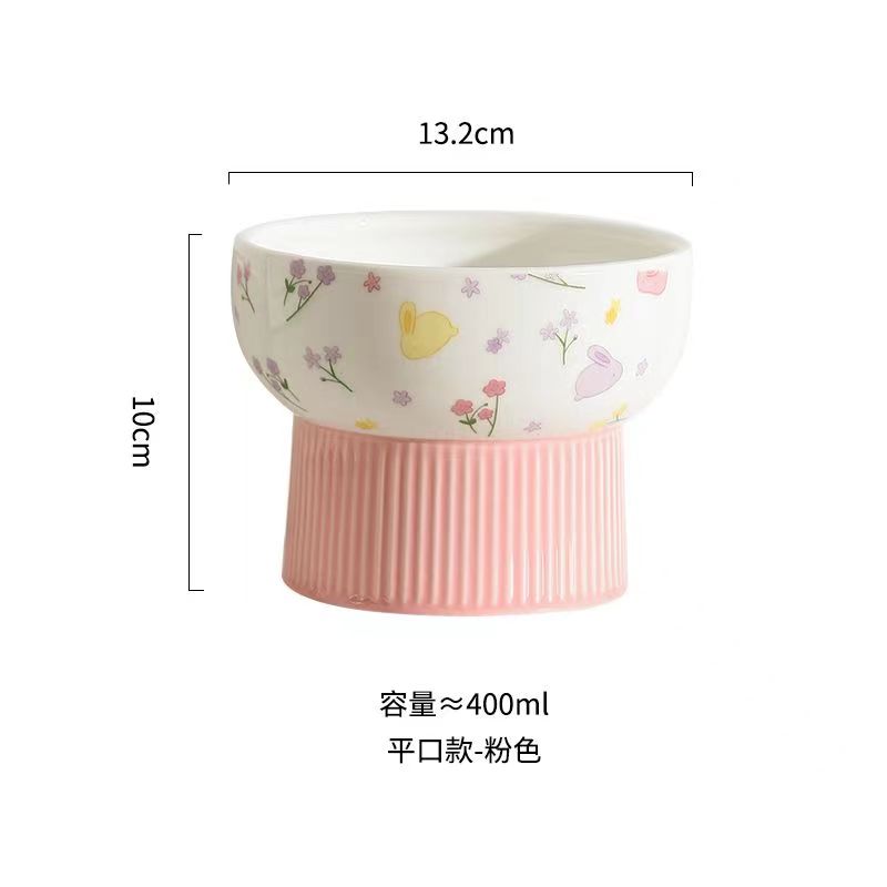 꽃무늬 흰토끼 납작한 입 긴 그릇