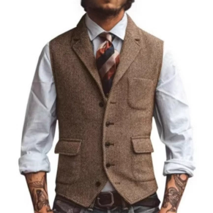 Новый мужской жилет коричневый лацканный жилет жилет мужчина жених свадебное платье костюм жилет в наличии