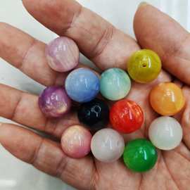 16mm个性彩虹鎏金猫眼圆珠 DIY手工串珠串笔手机链手链项链饰品配