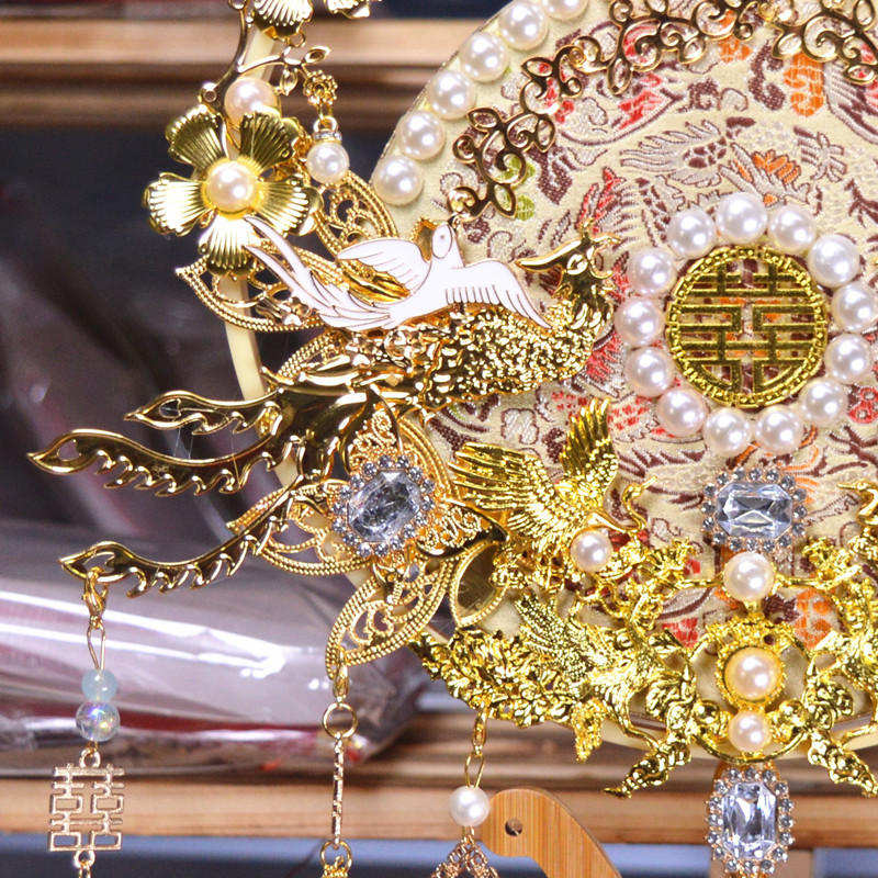 Ancient style fan bride wedding celebration Chinese wedding wedding fan hand bouquet DIY handmade show clothes finished fan 