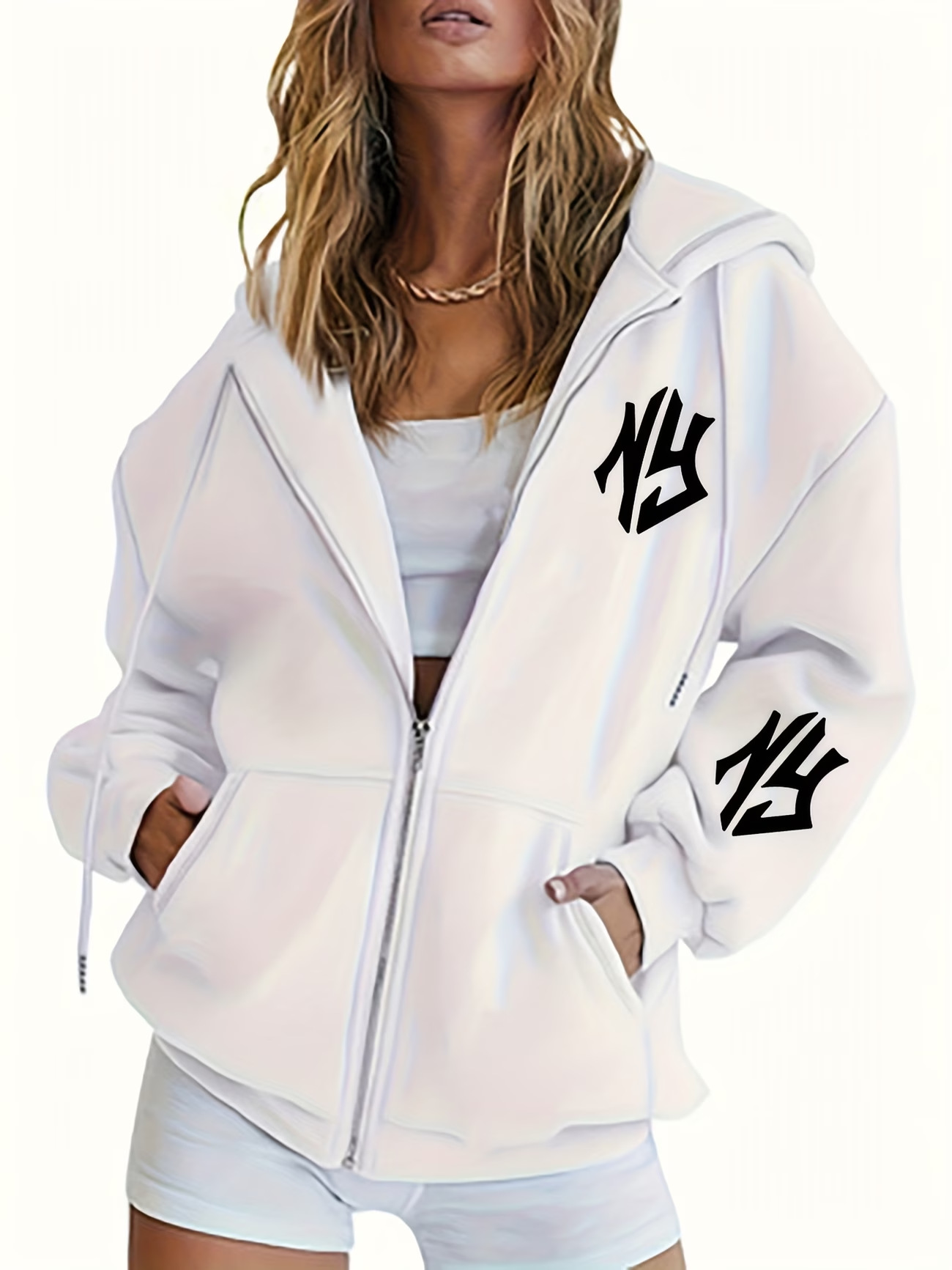 Women's Trendy Unique Printed Hooded Zip Up Cardigan Sweater America Perfect For Autumn And Winter_ecoleips.com