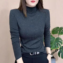 半高领打底衫女春装时尚洋气时髦波浪纹烫钻妈妈装磨毛保暖小衫潮