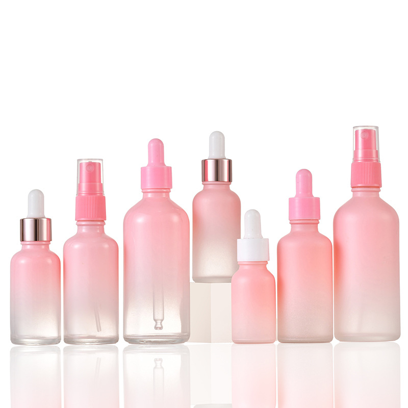 Factory shipping peach powder gradient essential oil bottle 10ml 30ml cosmetic refill bottle glass bottle dropper bottle