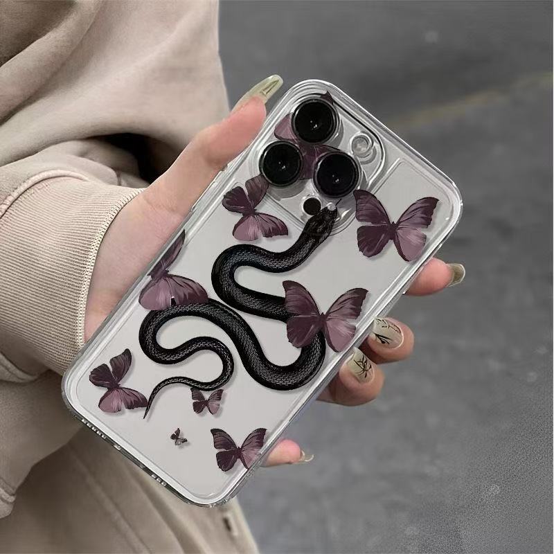 Nueva serpiente mariposa para iphone16promax funda para teléfono transparente Apple 15/14pro Europa y América 13/12x