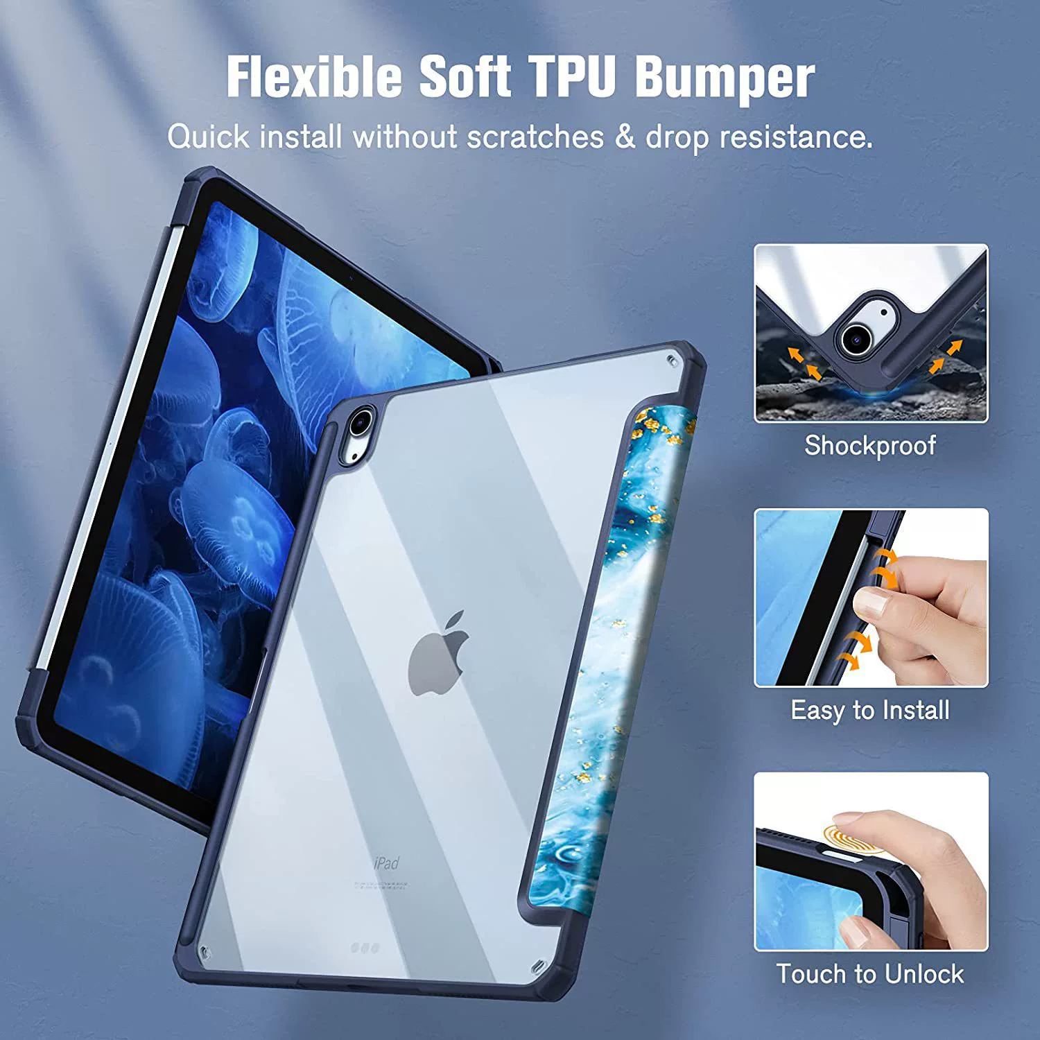 Чехол для таблицы подходит для iPad 10.9 Air 4TH поколения 2020 Tabu TPU прозрачный и ультра-тонкий