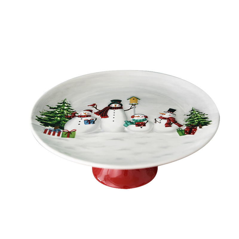 País nórdico Navidad muñeco de nieve placa de cerámica bandeja de la torta occidental placa de la tarde té postre placa en relieve vajilla