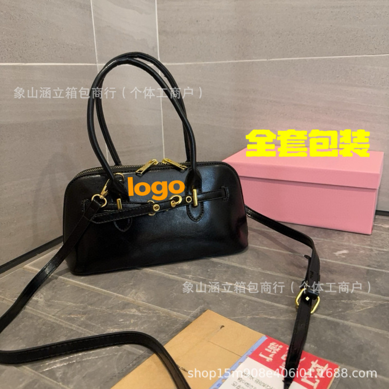25 新しいレトロ miu シェルバッグポータブルボウリングバッグ大容量通勤ショルダークロスボディ半円形レディースバッグ|undefined