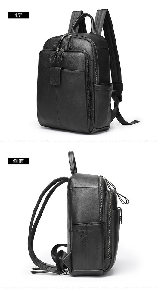 Ba lô da bò thật cho nam phong cách đường phố, đựng vừa laptop 14 inch, dung tích dưới 20L — Màu đen chi tiết 22