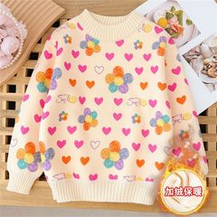 女の子の秋と冬の厚いセーター 2025 新しいベビープラスベルベットプルオーバーセーター底子供スタイルトップ
