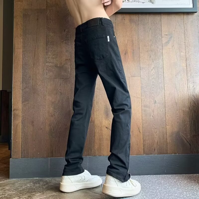 Pantalones vaqueros rasgados viejos lavados de la calle americana primavera y otoño de los hombres pantalones largos de estilo vibe de la calle alta de la moda recta suelta