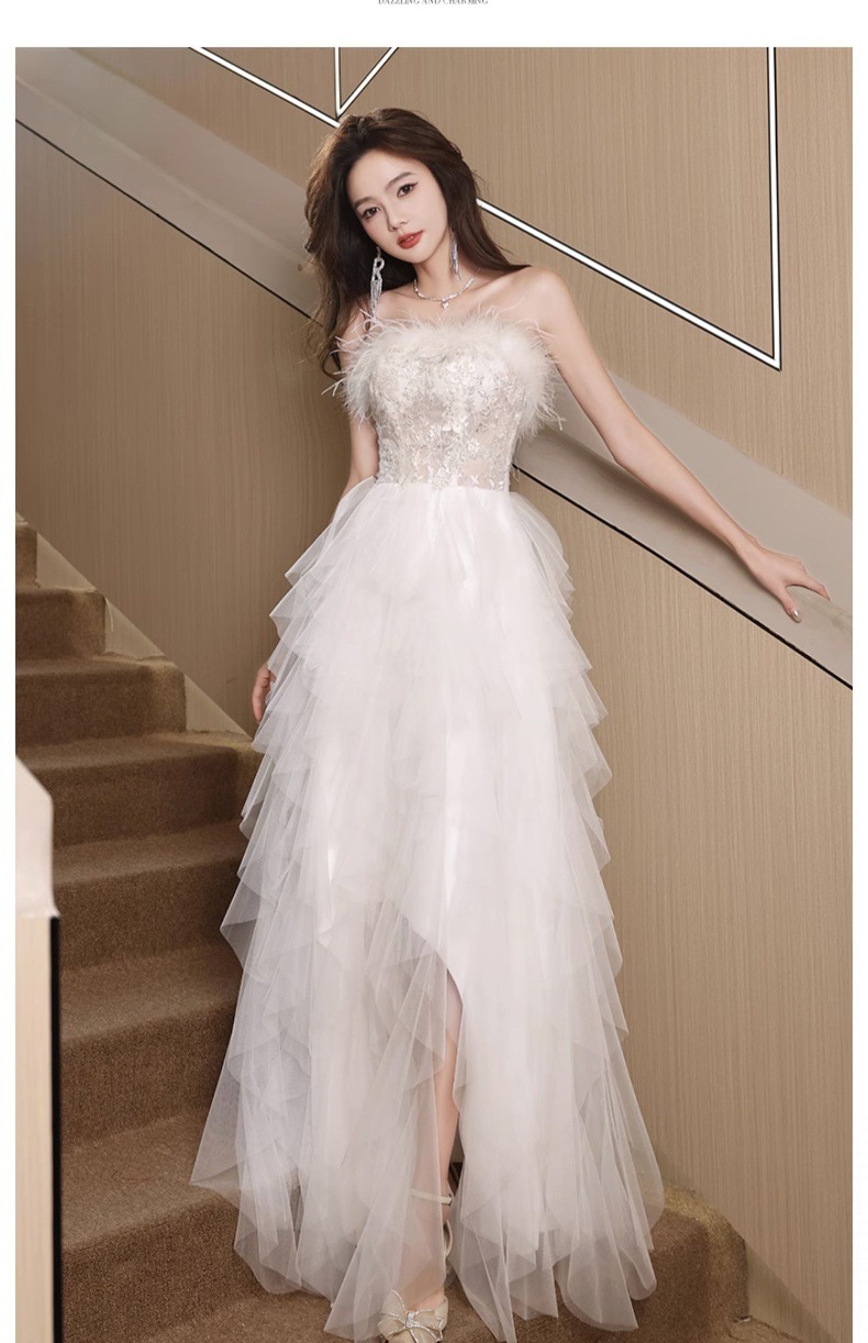 Đầm dạ hội cao cấp trắng tinh tế, thiết kế ôm body quyến rũ — Váy tiên nữ lông vũ màu trắng, Màu đen chi tiết 16