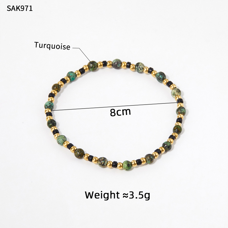 Retro Geometric Stainless Steel Beaded Bracelets Inlay Turquoise Stainless Steel Bracelets
