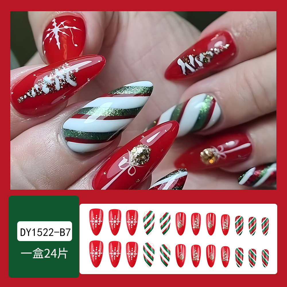 Navidad usable parche de uñas falsas rojo y verde parche de uñas pastel color colorido parche de uñas transfronterizas venta caliente image 3