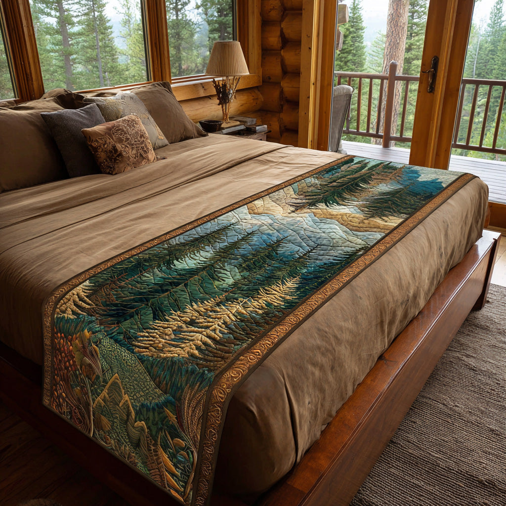 Cross-border exclusive supply of forest and mountain scenery themed patterned quilted bed runners, digitally printed, suitable for all seasons, direct from the manufacturer