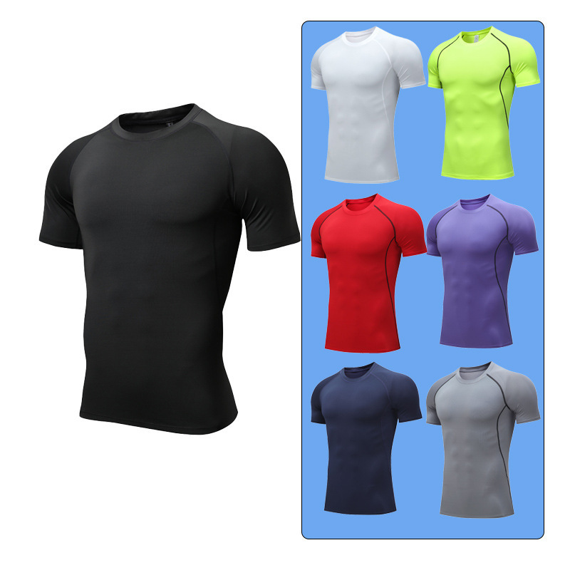 Cross-Border Basketball Men's Fitness Clothing Running Quick-Drying T-Shirt Short-Sleeved Sports Elastic Round Neck Breathable Tight Compression Cross-Border Basketball Men's Fitness Clothing Running Quick-Drying T-Shirt Short-Sleeved Sports Elastic Round Neck Breathable Tight Compression