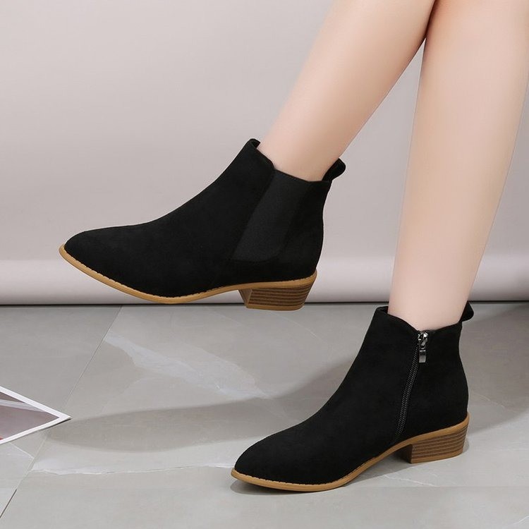 Cross-border European and American Foreign Trade plus size Pointed Thick-heeled Martin Boots Women's Fashion Side Zipper Suede Low-heeled Women's Ankle Boots