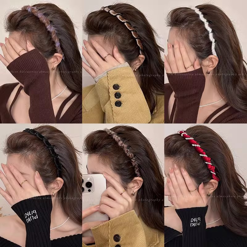 Alto cráneo de lana ondulado banda de cabello para mujeres lavado de cara maquillaje especial banda de cabello con dientes antideslizante acabado de cabello agrupado tocado