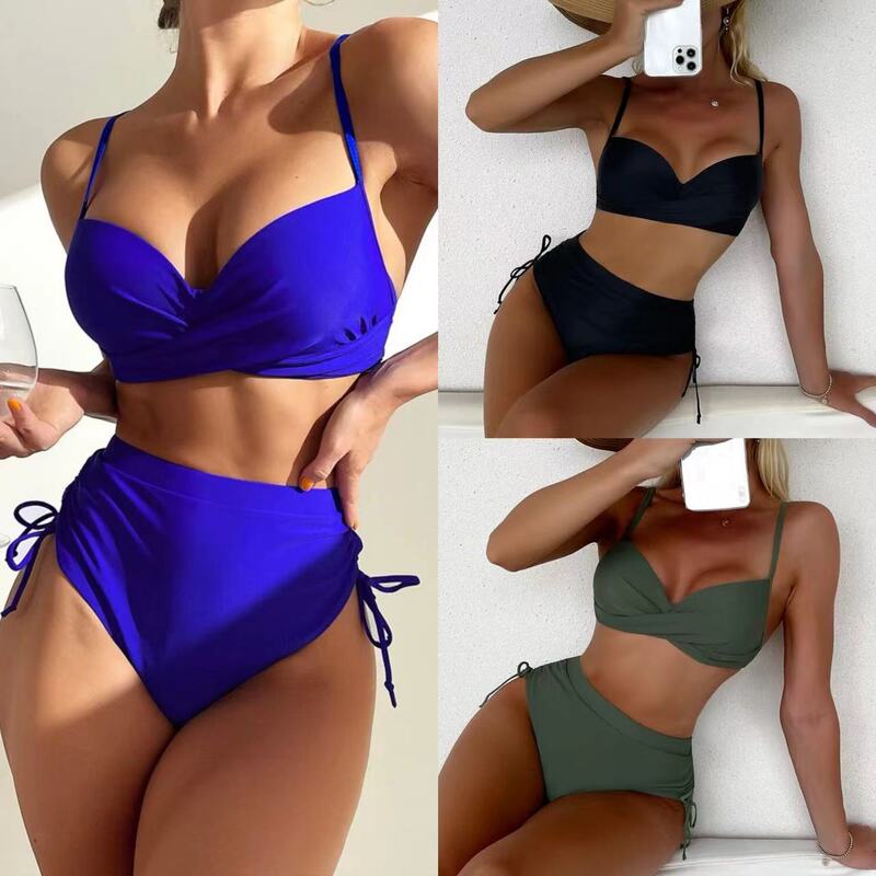 2022 European and American New Hard Cup Solid Color Strap Briefs Split bikini Sexy bikini AliExpress 2022 European and American New Hard Cup Solid Color Strap Briefs Split bikini Sexy bikini AliExpress