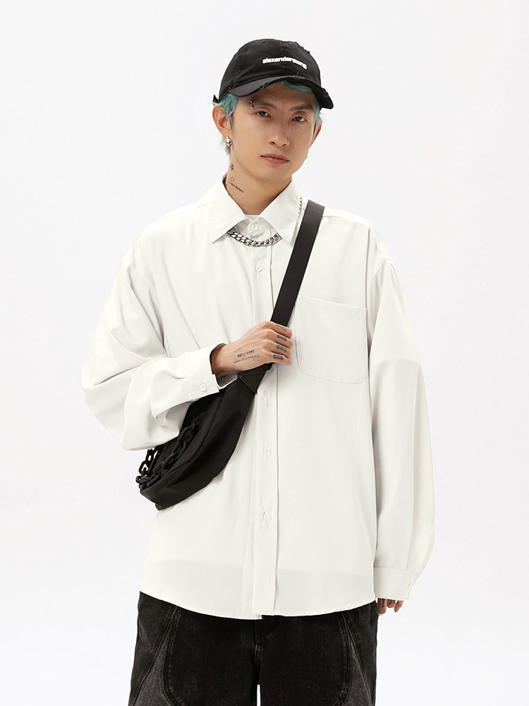 Camisa de manga larga para hombre, estilo fluido y resistente a las arrugas, nueva colección de primavera, estilo femenino, chaqueta camisa holgada de color liso estilo japonés para parejas