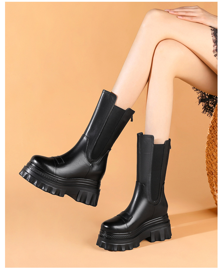 Boot nữ cổ thấp đế dày đế xốp thời trang dễ phối — Màu đen lót nhung chi tiết 2