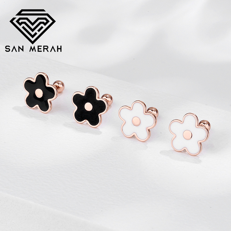 梅花925純銀滴膠琺瑯耳釘高級感ins氣質玫瑰金耳環銀跨境耳飾批發