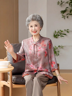 Grandma's New Summer Clothes, Middle-Aged and Elderly Mothers' Clothes, Round Neck Loose Mother's Shirts, New Chinese Style Tang Suit Shirts