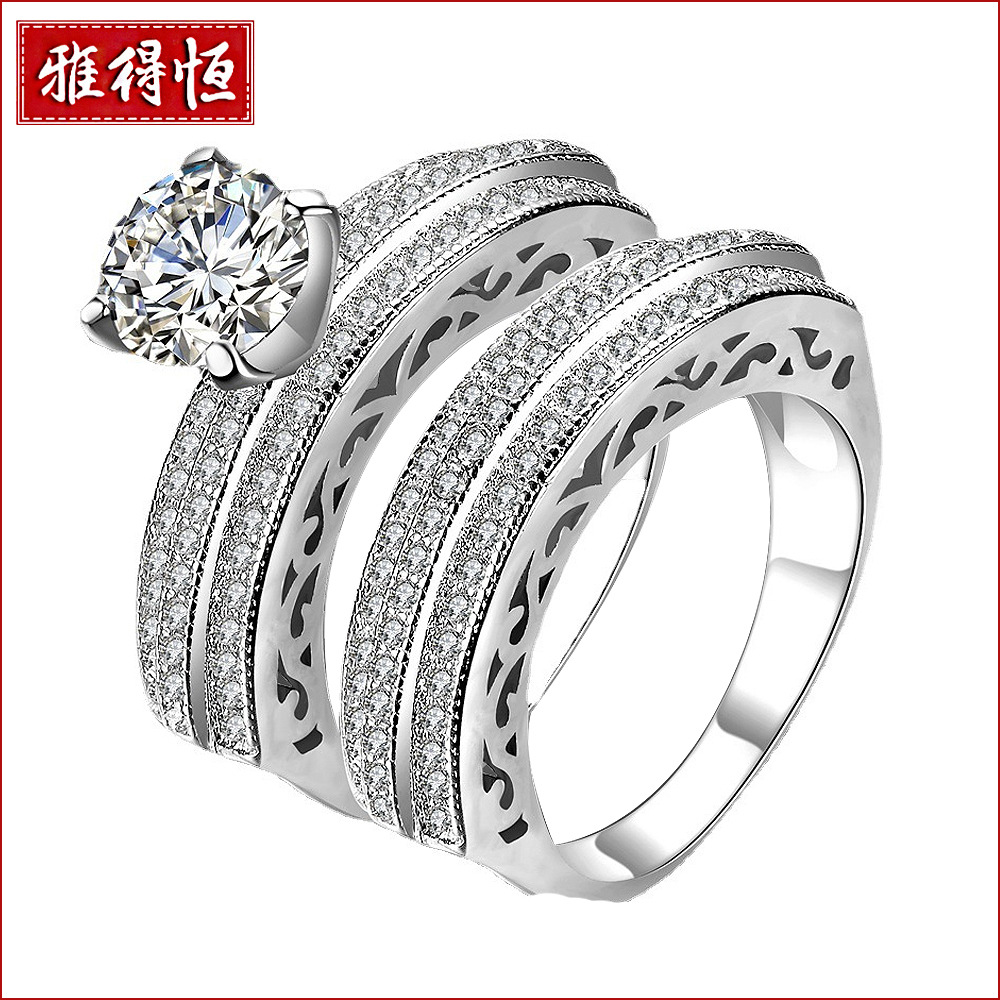 跨境饰品欧美火爆套戒高级感2件戒指亚马逊爆款热销微镶女戒饰品