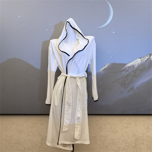 Women's Autumn/Winter Thick Cotton Fleece High-End Sleepwear, Long-Sleeve Hooded Robe Bath Robe with Pure Desire Style