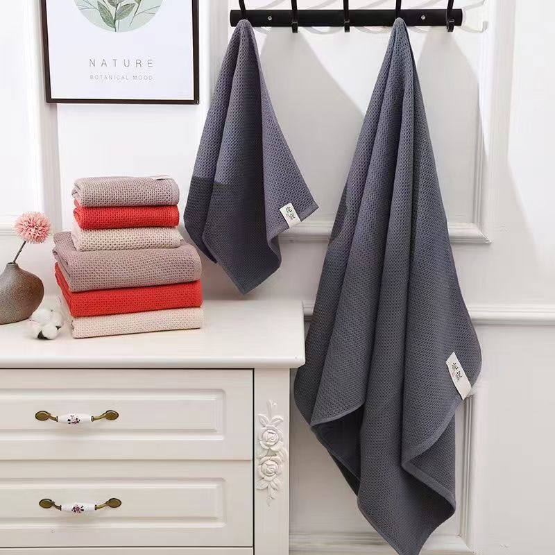 Waffle Couple Honeycomb Bath Towel Wholesale Cotton Soft Thickeneded Pure Cotton Absorbent Mesh Soft Easy Drying Bath Towel