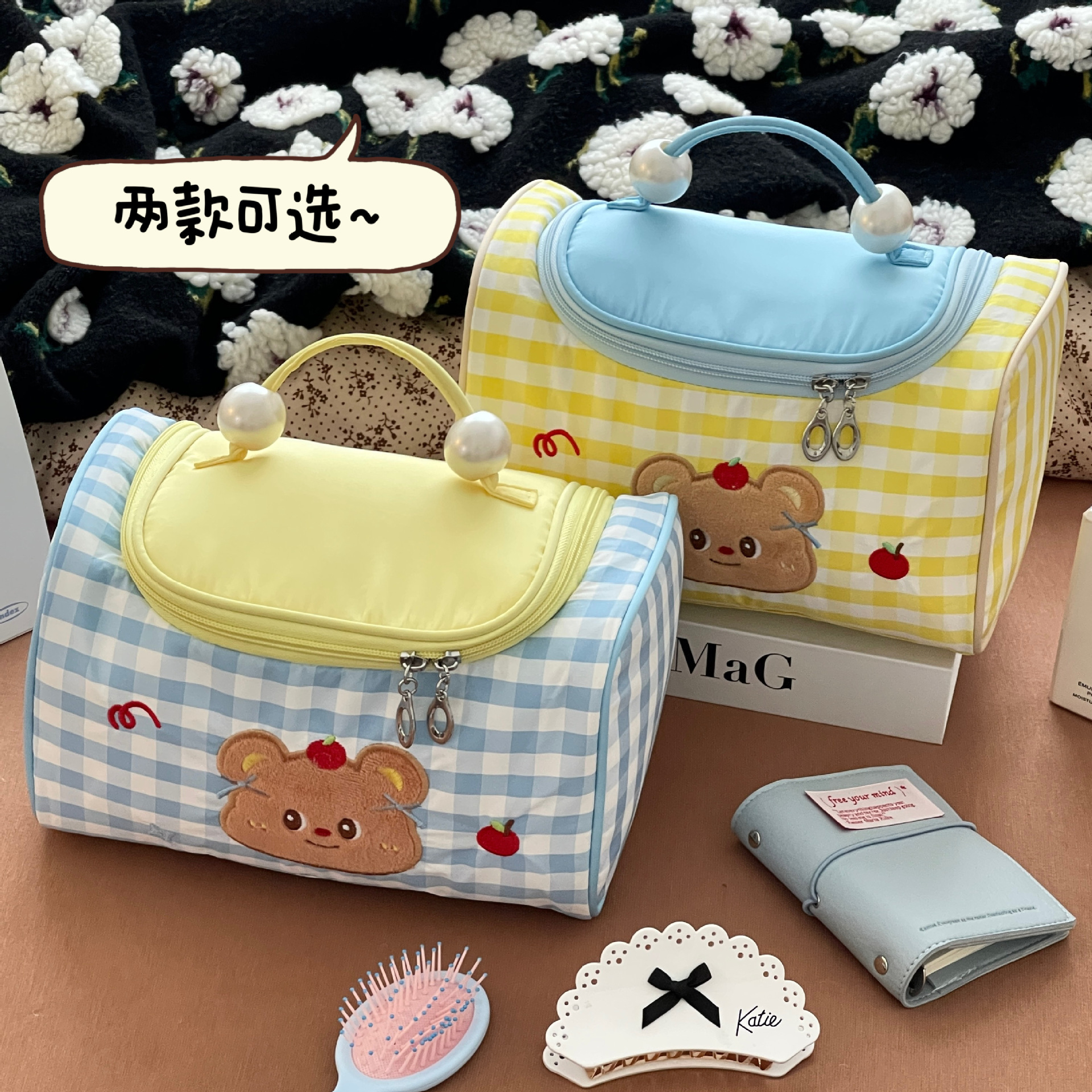 Bolsa de maquillaje flip de dibujos animados de niñas de gran capacidad de viaje portátil bolsa de lavado portátil multifuncional bolsa de almacenamiento de cosméticos