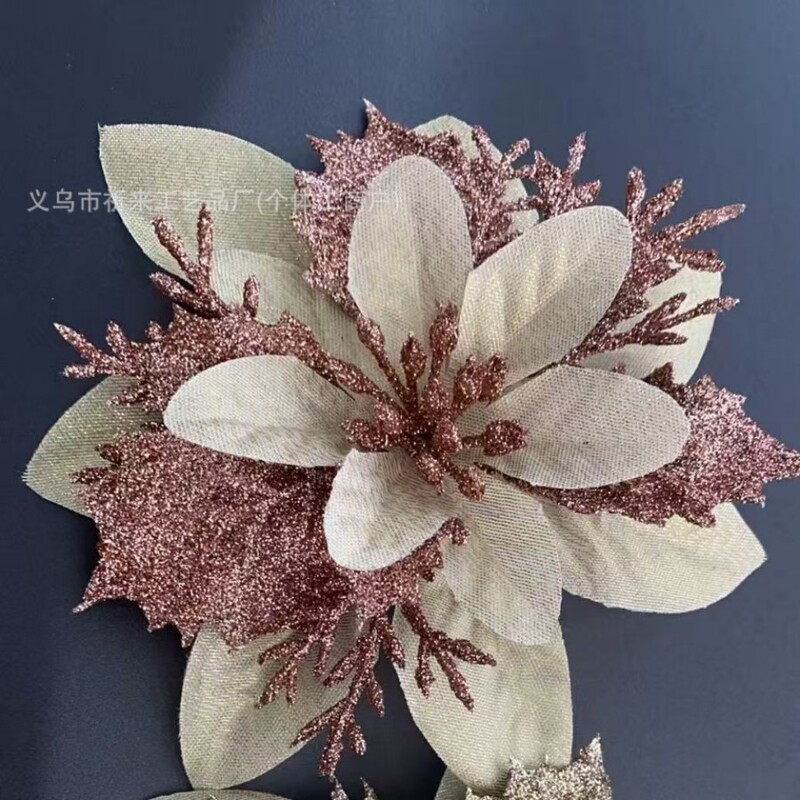 イチイの花頭 クリスマスツリー飾り シルクフラワーヘッド 越境人気商品 模造クリスマスフラワー 二重金粉|undefined