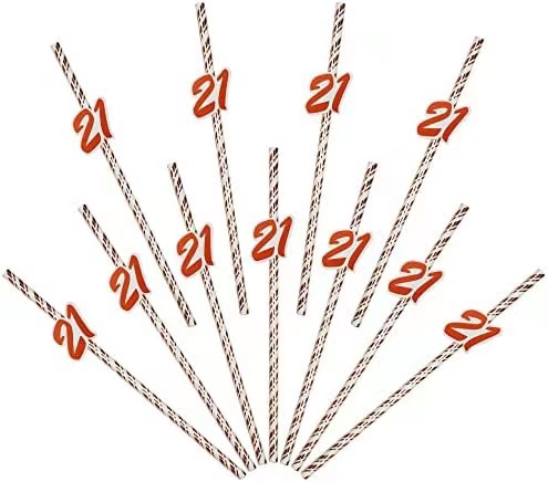 Paja de papel de 21 años de edad, 30 años de edad, 40 años de edad, cumpleaños tarjeta digital paja desechable degradable paja de papel respetuoso con el medio ambiente