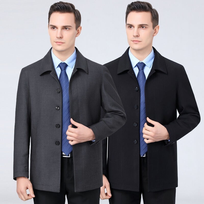Genuine Brand High-End Autumn and Winter Men's Hidden Button Jacket, Executive Style for Middle-Aged and Elderly, Business Casual Wool Coat with a Turn-Down Collar