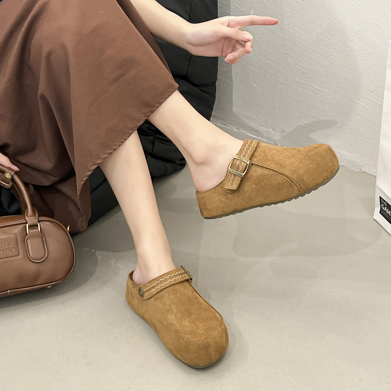 厚底内增高两穿勃肯鞋包头半拖鞋女外穿2025新款秋季复古博肯拖鞋|undefined