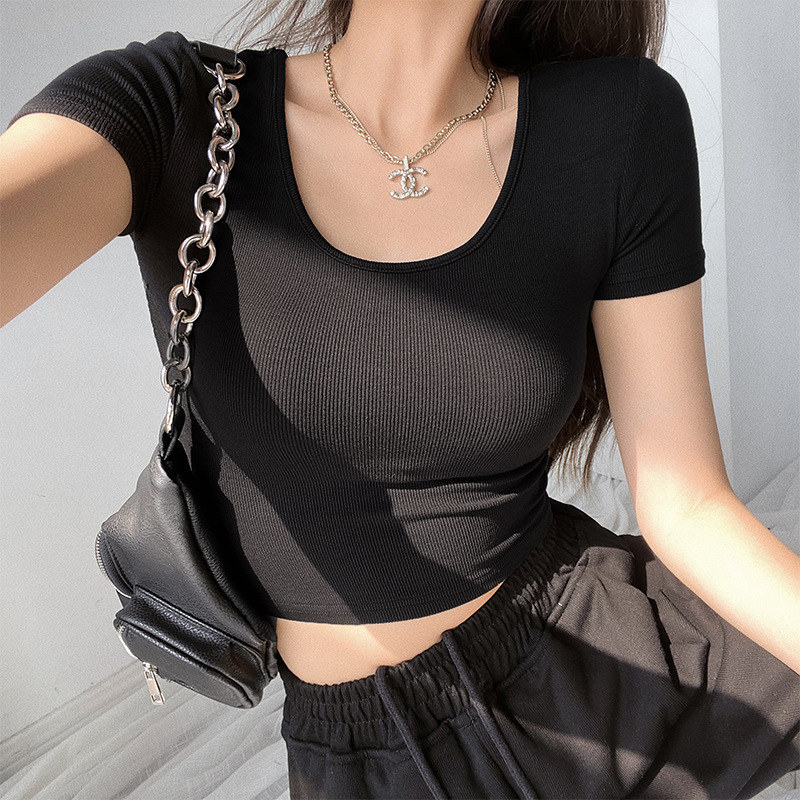 Crop Top Short-Sleeve T-Shirt for Women, Summer High-Waisted Short Style, 2026 New Model, Sexy and Stylish Short Outfit, Base Shirt