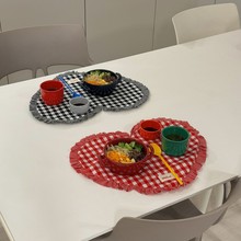 ins新款花边爱心格子杯垫可爱布艺杯垫首饰隔热防烫挂式垫拍摄垫