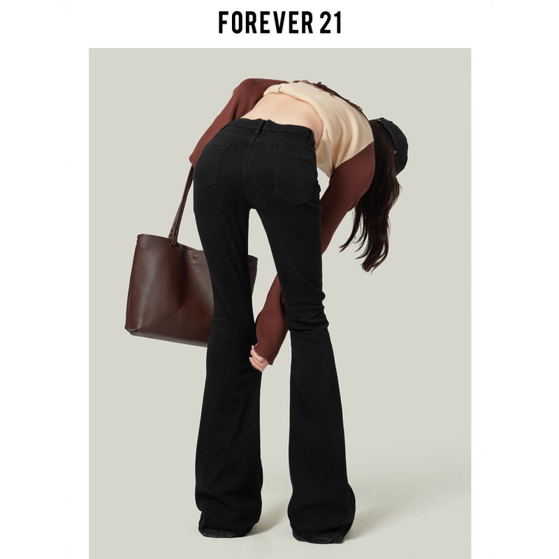 Forever 21 Black Bootcut Jeans for Women 2025 New Style Small High-Waisted Elastic Flared Horseshoe Pants