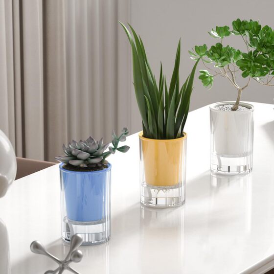Lazy Man Automatic Absorbent Flower Pot Green Plant Potted Plant Desktop Decoration Creative Fleshy Flower Pot Cross-border Plastic Hydroponic Vase