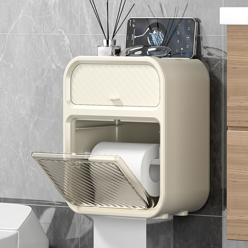 パンチフリーロール紙箱バスルーム収納ラックペーパータオル壁掛けトイレ防水ラッククリエイティブペーパータオルディスペンサーペーパータオルボックス|undefined