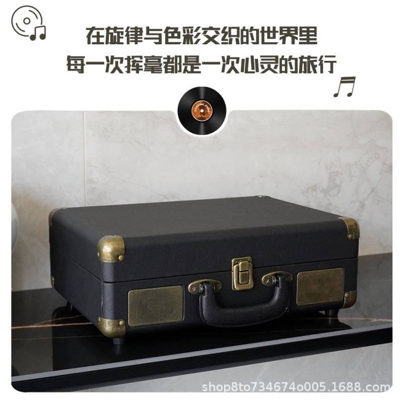 新品跨境博主同款黑胶唱片机木制复古蓝牙音箱氛围礼物留声机|undefined