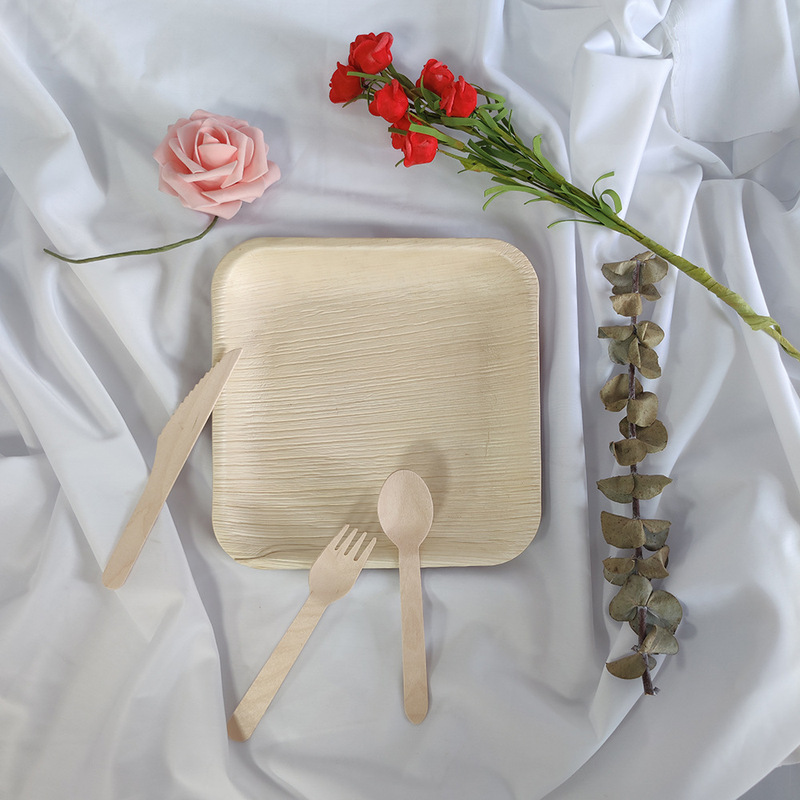 Factory Direct Sales Palm Leaf Plate Outdoor Camping Disposable Picnic Plate Biodegradable Square Round Plate Wholesale