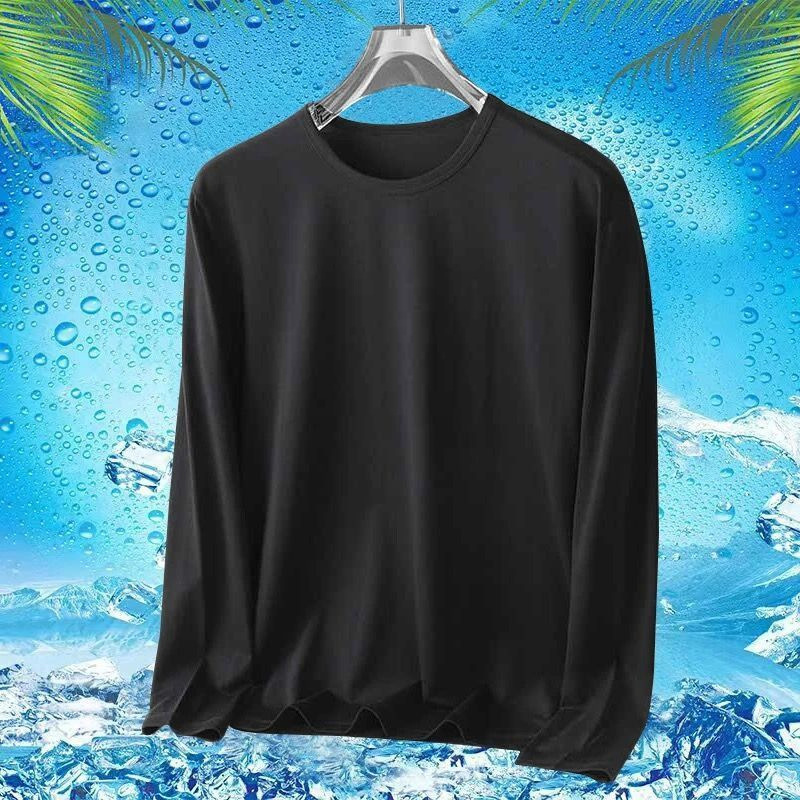 Manufacturer Wholesale] Ice Silk Mesh Summer Long-Sleeved T-Shirt Men's Versatile Sun Protection Top Casual Round Neck Bottoming Shirt