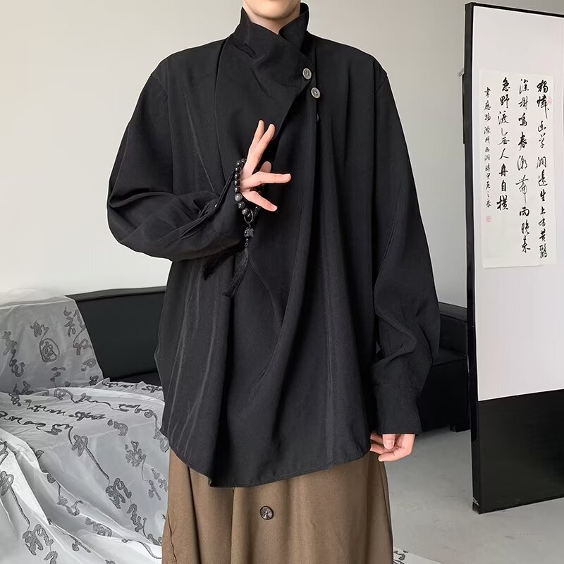 Half-high Collar Shirt Men's Trendy Fashion Brand Men's Fashion Collar Inner Casual Shirt Spring Fashion