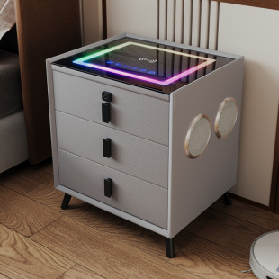 Multifunctional Smart Bedside Table, Modern, Simple, Light Luxury, High-End, Wireless Charging Marquee, Bedroom Storage Bedside Table