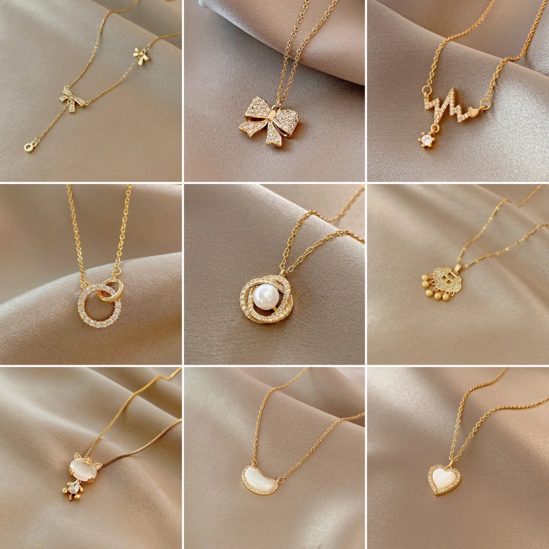 跨境钛钢不掉色铜微镶锆石吊坠项链时尚轻奢小众高级感锁骨链饰品