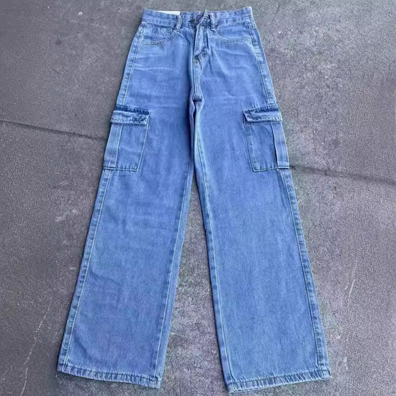 Foreign trade export cross-border women's jeans Korean version of high waist loose slim wide leg jeans real shot factory