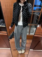 2025新款韩系波点秋春穿搭软糯开衫毛衣外套女外搭针织衫短款上衣